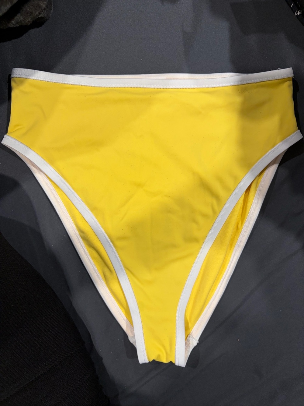 Shade & Shore Yellow High-Waist Bikini Bottom with White Trim